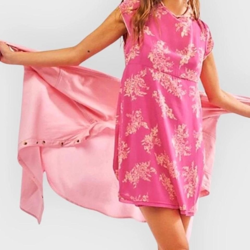 Free People Mazzy Pink Floral Mini Dress Size XS NWT $128 Preppy Boho